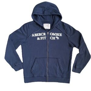 Abercrombie & Fitch Men's Large‎ Y2K Navy Blue Zip Up Hoodie Casual Preppy Warm